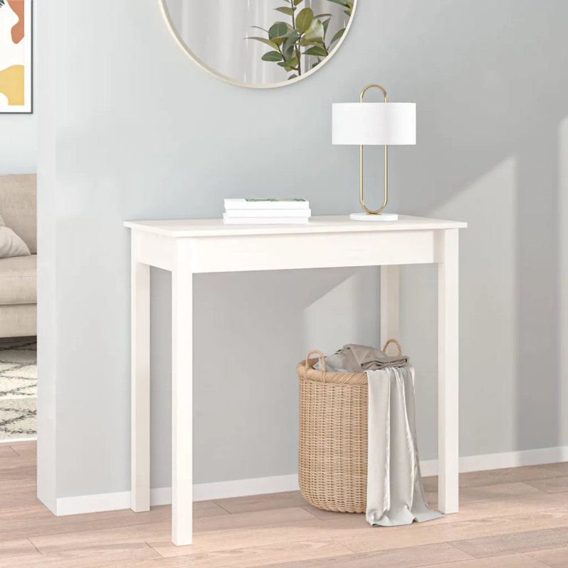 Solid Wood Console Table, White, 75cm H x 80cm W x 40cm D