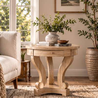 31.5'' Round Farmhouse Endtable With Curved Legs