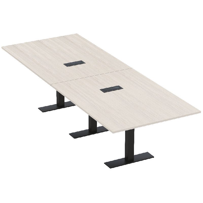 Table de conférence rectangulaire avec base en T en métal | Unité électrique, Noir mat, Sel Lakeland, L 120 po x l 48 po