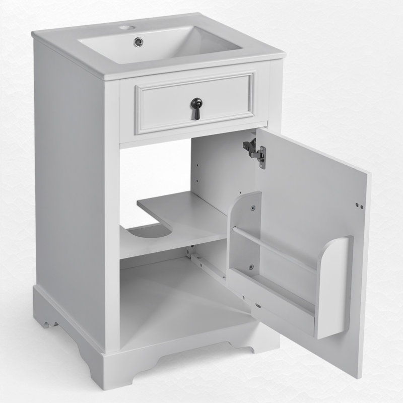 20" Single Bathroom Vanity With Ceramic Top, White