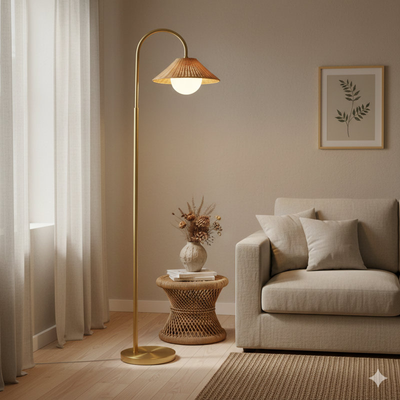Rattan Weave Shade Floor Lamp Gold/Natural See Below