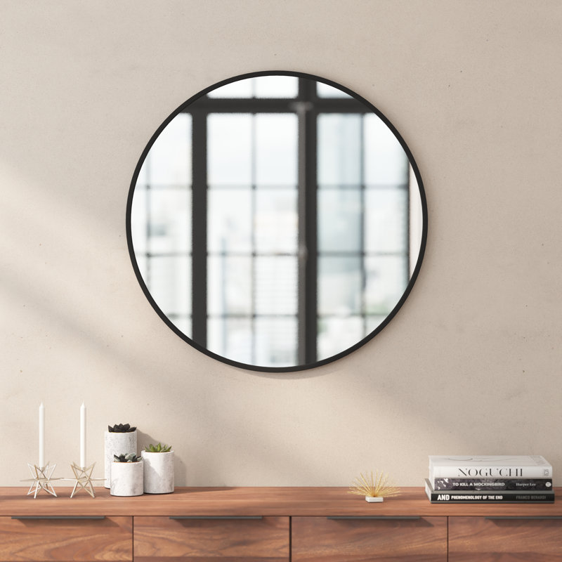 Miroir mural rond en métal, Noir, 30 po x 30 po