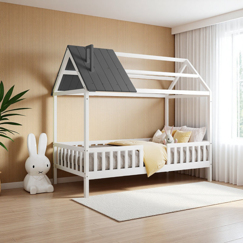 Lit simple en bois avec clôture