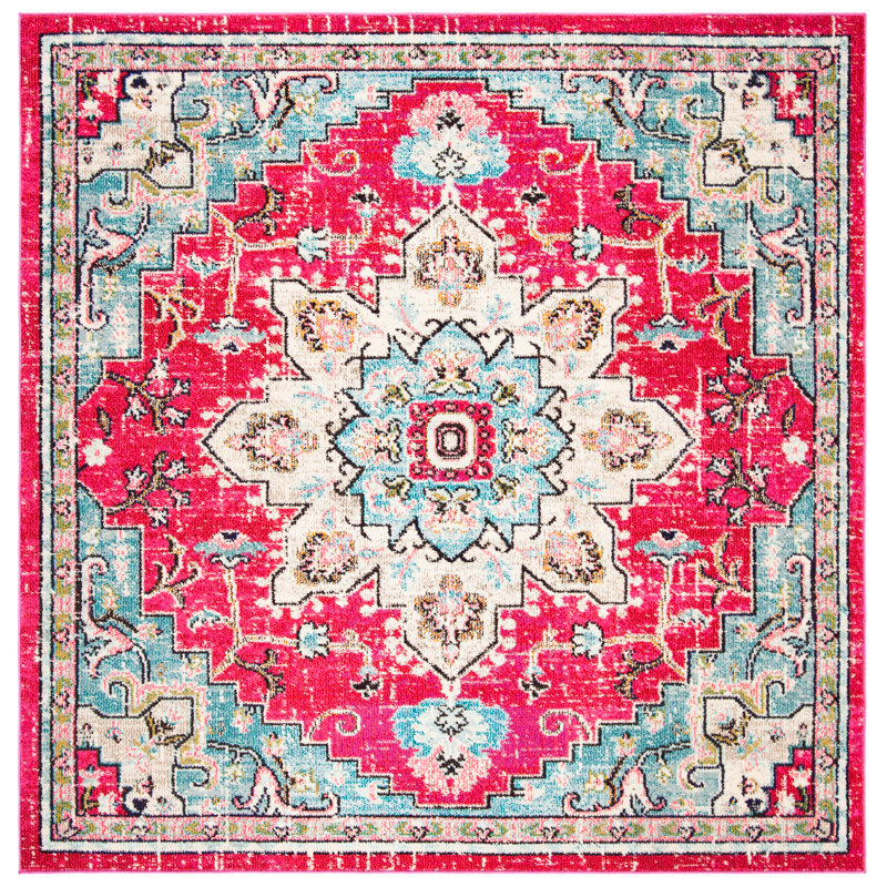 Tapis fuchsia / bleu Felty, Carré 3 pi