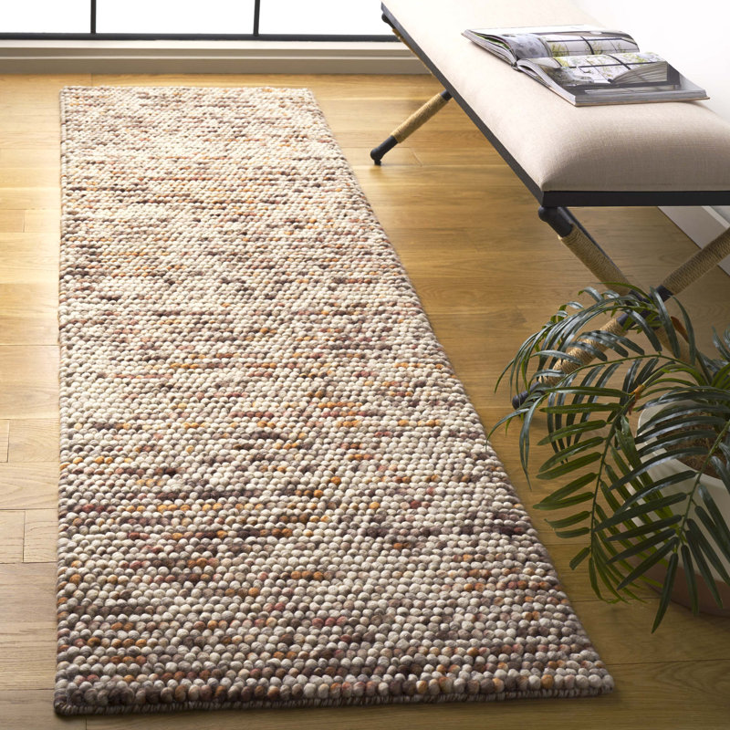 Hristodor Natura Hand Woven Wool/Cotton Rug in Brown/Dark Brown/Beige, Runner 2'3" x 8'