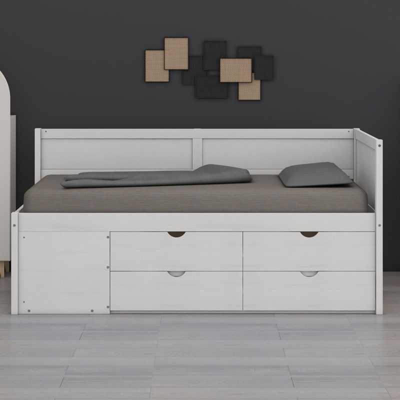 Daybed With Drawers And Shelves, White