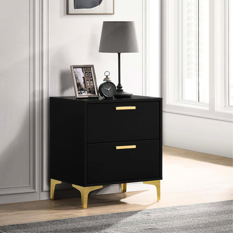 Élégante table de chevet 2 en noir et or - Le rangement dans la chambre à coucher est indispensable