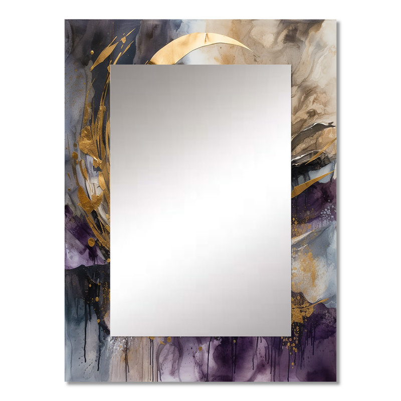 Encre liquide captivante liquide mauve doré - miroir mural décoratif en marbre, 32 po x 24 po