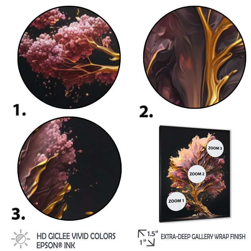 «Evonne Abstract Rose and Gold Leaves II», reproduction sur toile, H 32 po x l 16 po x P 1 po