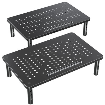 2 Pack Monitor Stand Riser - 3 Height Adjustable Monitor Stand For Laptop, Computer, PC, Printer, Mesh Metal Monitor Riser For Desktop Organizer.