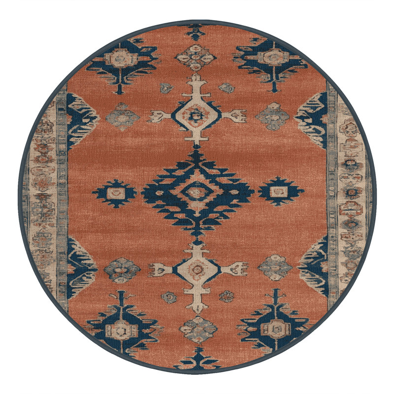 Machine Washable Overdyed Brown Area Rug, Round 8'