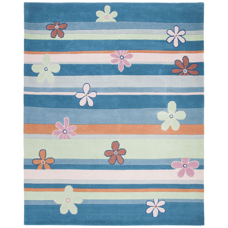 Tapis bleu en laine touffeté à la main Claro, Rectangle 8 pi x 10 pi