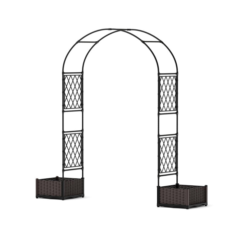 Tonnelle de jardin 79 po avec bacs à fleurs, treillis arqué en métal enduit de polyéthylène pour plantes grimpantes, décoration de jardin pour mariage
