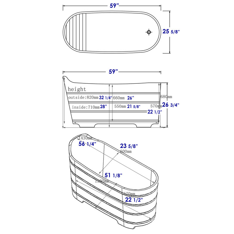 ALFI Brand 59'' Cedar Wood Freestanding Soaking Tub with Bench