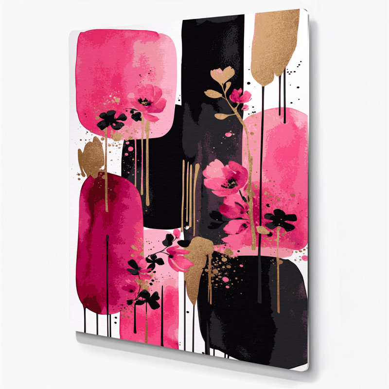 Abstrait aquarelle 69, art mural en métal rose, H 24 po x l 36 po