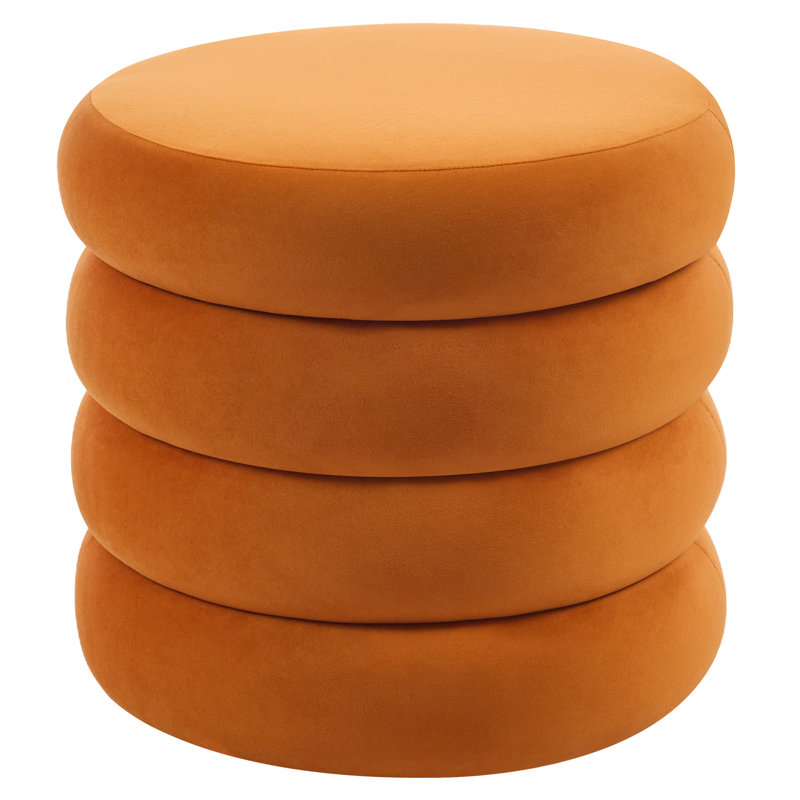 Leiani 19.5" W Round Upholstered Storage Ottoman, Orange Velvet