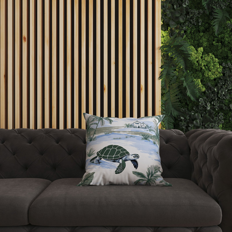 Oreiller réversible intérieur / extérieur Sandy Shores Turtle, H 20 po x l 20 po, Bleu / vert