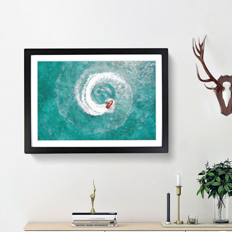 Jet Ski Whirlpool on Bear Lake - Picture Frame Painting Print, 62cm H x 87cm W x 2cm D, Black Framed