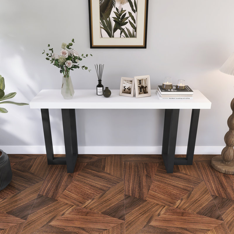 Console à conception géométrique avec pieds en pin massif, Blanc