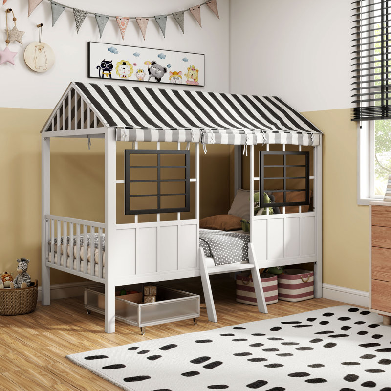 Forest Metal Twin Loft Bed, Black/White