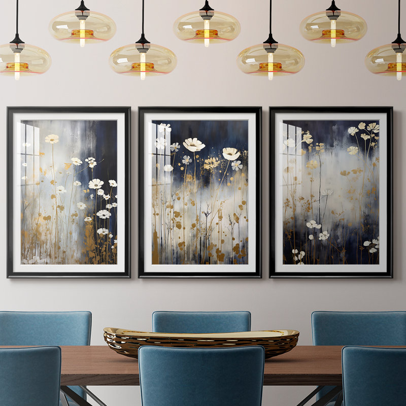 FLORAL Series CECXCI - Impression sur mesure encadrée de qualité supérieure - 3 pièces, H 15 po x l 19 po, Noir