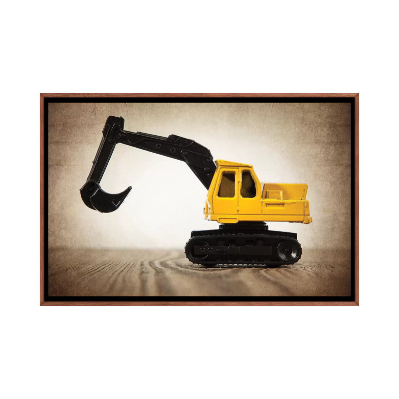 Excavator - Print on Canvas, Classic Brown Wood Framed, 101.6 cm H x 66.04 cm W