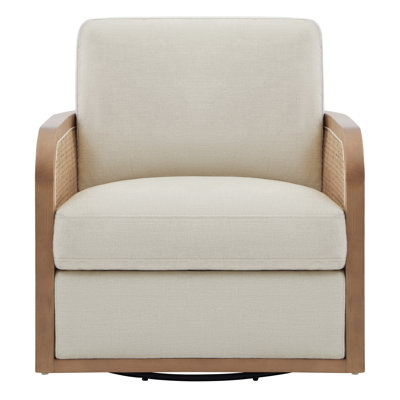 Juliette Upholstered Natural Cane Swivel Barrel Chair