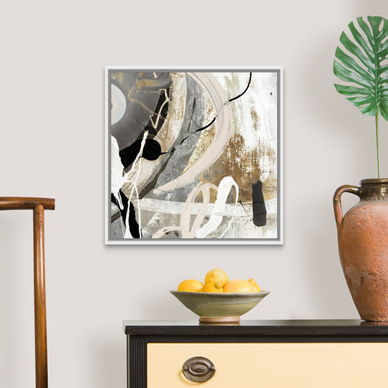 Tangled III - peinture sur toile, Toile avec cadre flottant, H 21,25 po x l 21,25 po, Blanc