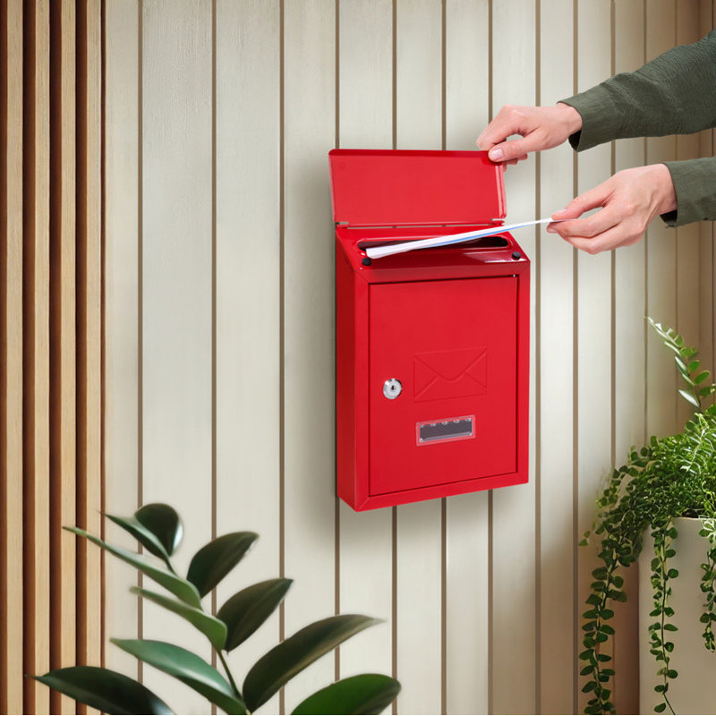Celes Steel Wall Mounted Post Box, Red