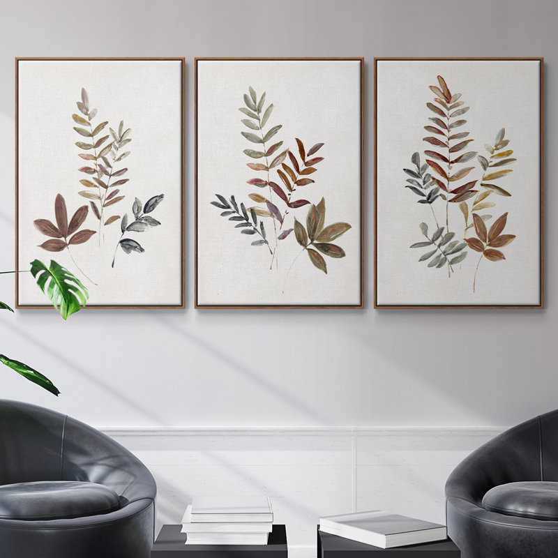 Autumn Leaves I, reproduction encadrée sur toile 3 pièces, Noyer, H 36 po x l 72 po x P 2 po