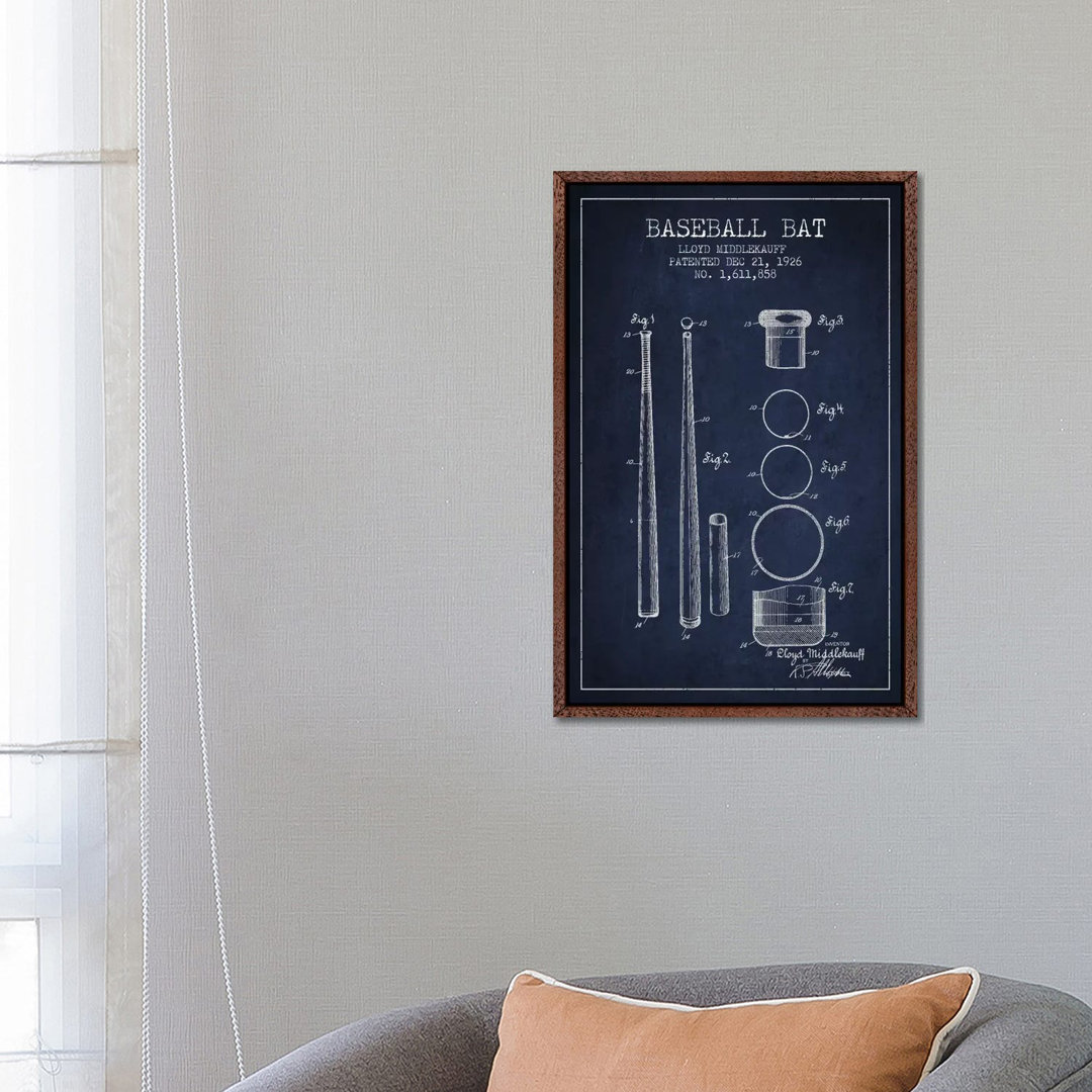 Baseballschläger Navy Blue Patent Blueprint von Aged Pixel - Galerie- Giclée auf Leinwand