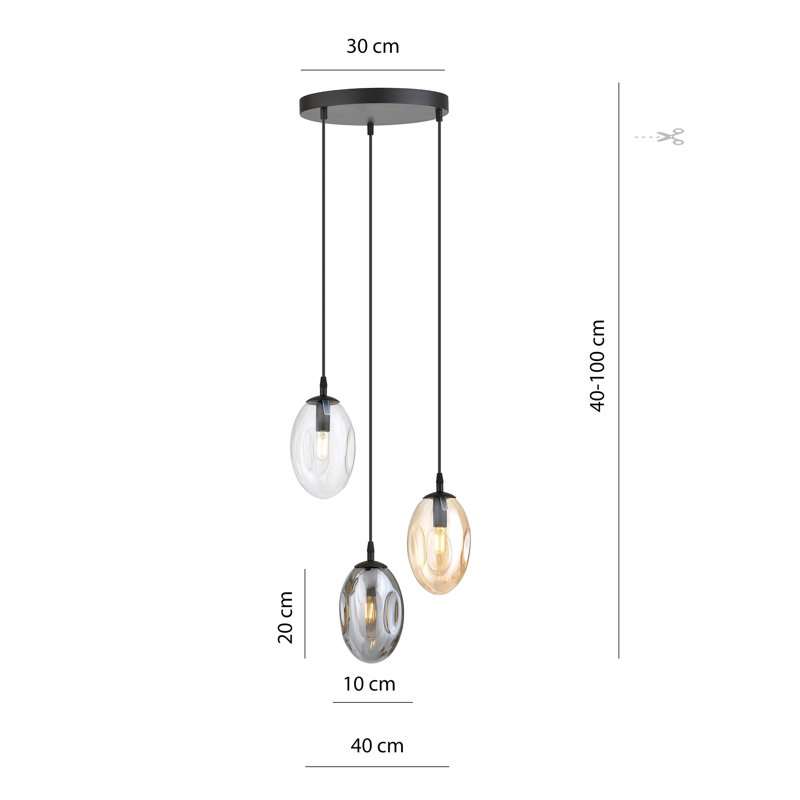 Edelie 3 - Light Black Cluster Pendant, Grey/Clear/Gold