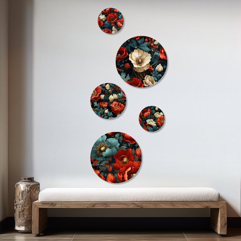Motif de fleurs de pavot bleues et rouges