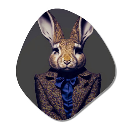 Fancy Rabbit In A Gray And Blue Suit - Animals Rabbit Nebula Shape Asymmetric Metal Wall Art