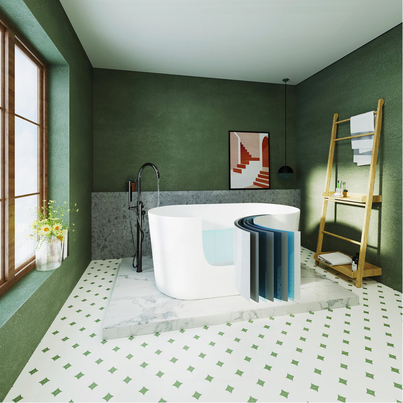 Baignoire autoportante en acrylique de 51 po - Baignoire de trempage en acrylique blanche, baignoire ovale blanche de forme ovale avec trop-plein chromé et bonde escamotable certifiée CUPC