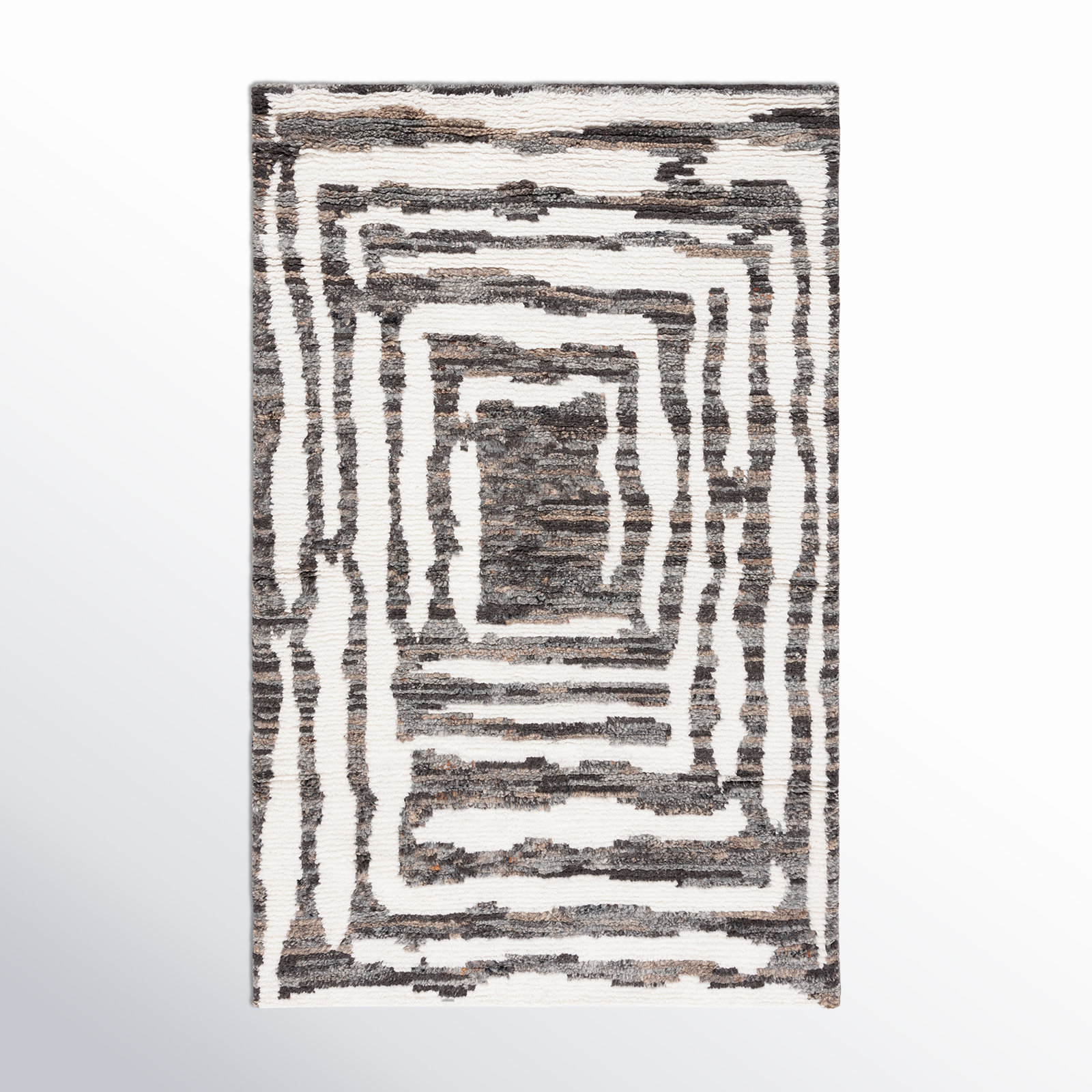 Kass Handmade Wool Ivory/Charcoal Rug, Rectangle 5' x 8'