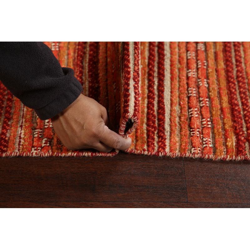 Tapis orange en laine noué à la main de conception unique 4 pi x 5 pi 9 po New Age