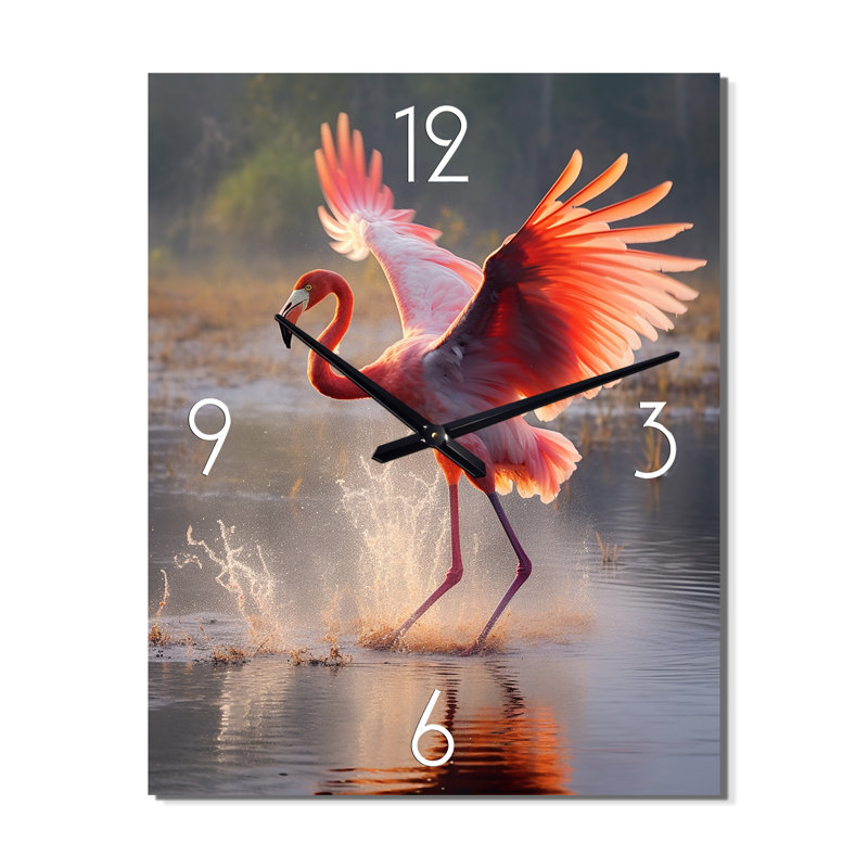 Horloge murale flamant rose majestueux déployant ses ailes - animaux, Moyen