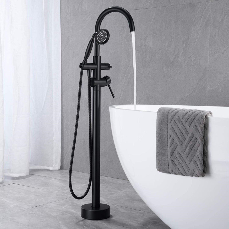Robinet de baignoire sur pattes à deux poignées avec douchette, Noir mat