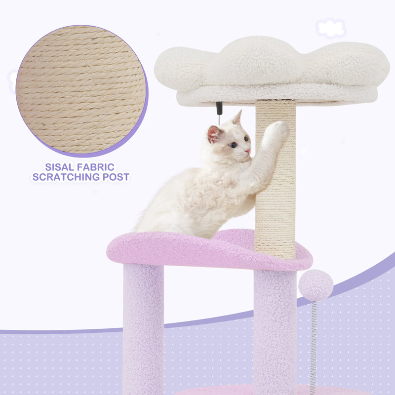 Purple Freestanding Sisal Cat Tree Tower with Cozy Perches
