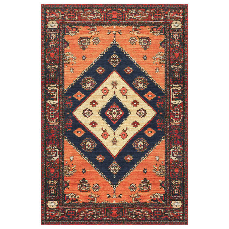 Jateen Collection Digital Print Cotton-Polyester Blend Orange Brown Rug, Runner 4' x 13'2"