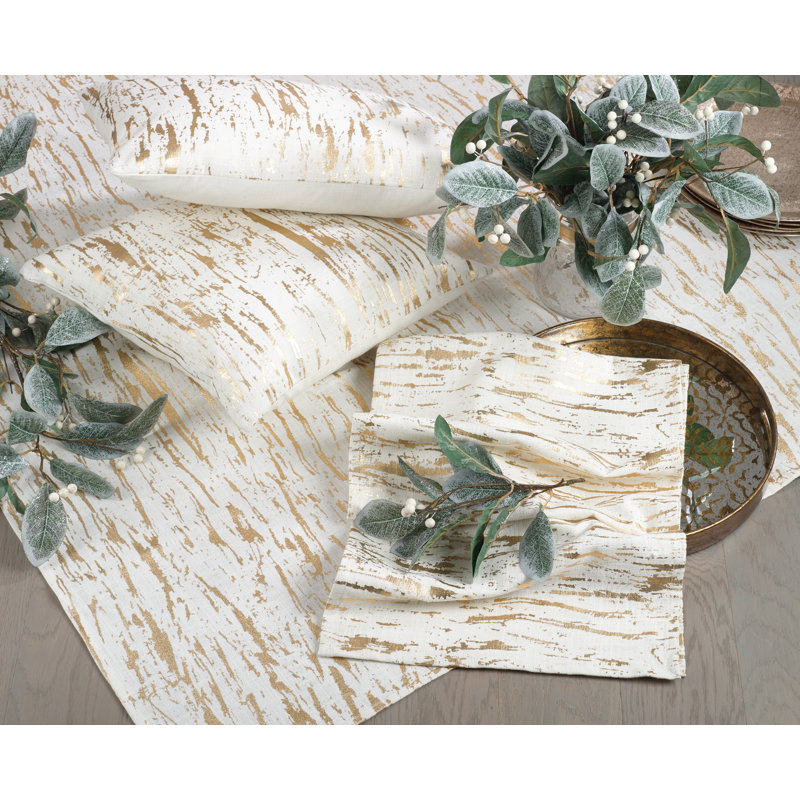 Aldgate Distressed Foil Metallic Glitzy Cotton Table Runner, 72" x 16", Gold