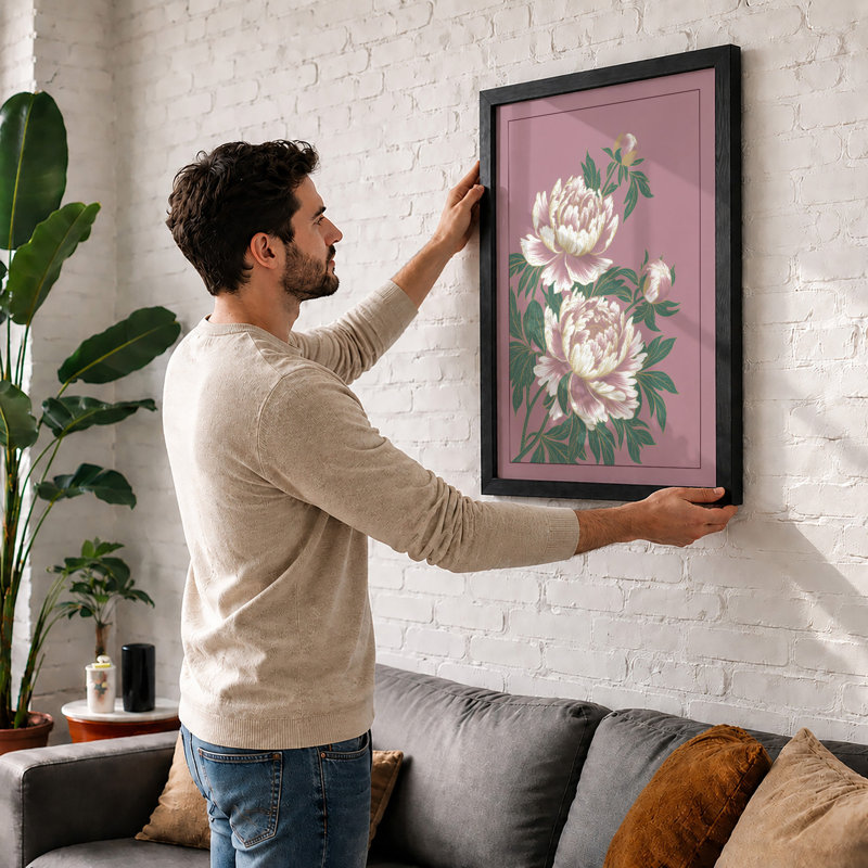Peony Study Botanical - Print, A1 - 84.1 x 59.4 cm, Oak