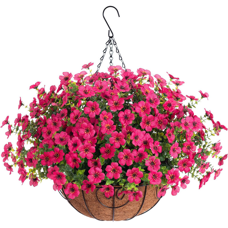 Panier de fleurs artificielles artificielles pour l'été, Rose rouge