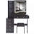 37" Middle Size Left Bedside Cabinet Vanity Table   Cushioned Stool Dresser Set, 2 AC 2 USB Socket, Hair Dryer Stand, Large Touch Control LED Sliding Mirror, 3-Color Switch-588621344