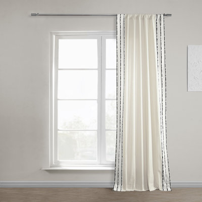 Contemporary Stripe Cotton Stripe Bordered Curtains - Single Panel