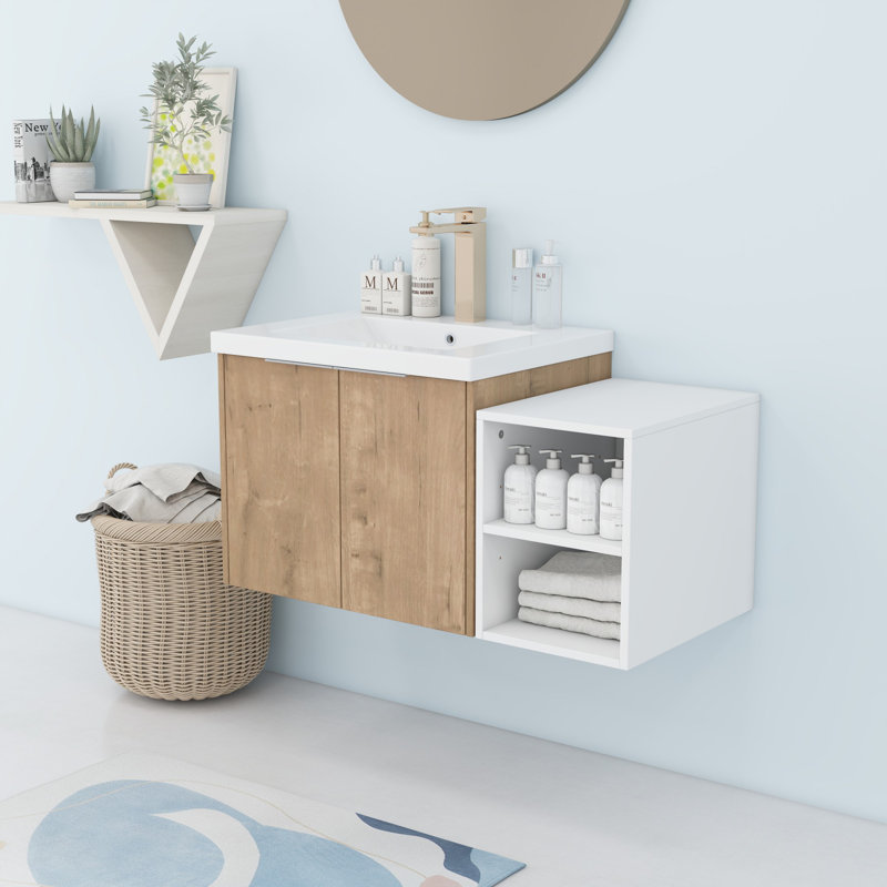 Wall Mounted Bathroom Vanity Set, Imitative Oak