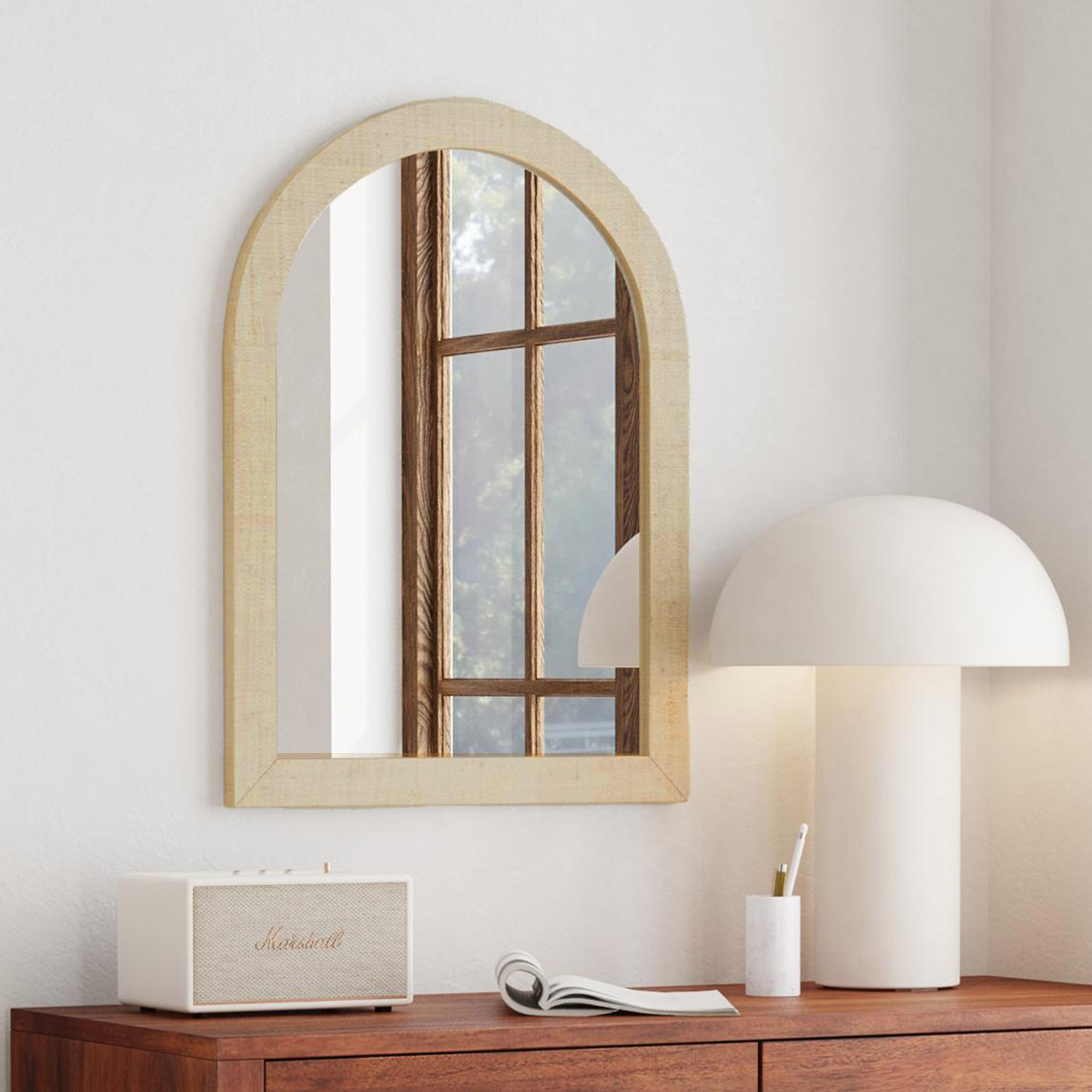 Gia Arched Raffia Mirror, Natural