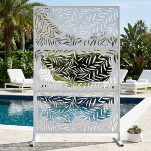 76" H x 48" W Freestanding Metal Privacy Screen – Laser-Cut Leaf Pattern Decorative Divider for Outdoor & Indoor