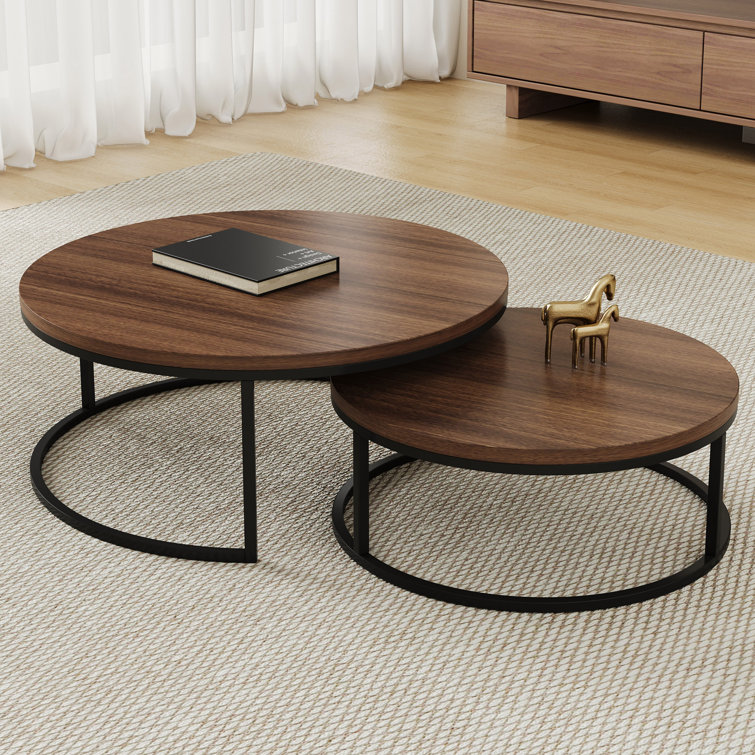 Carbon Steel Nesting Coffee Tables Set - Round Extendable Design with Durable Panel for Living Rooms